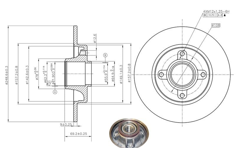 MGA 50422 | Fren Disk Arka Rulmanlı 249-4 (Peugeot: 207 307 06-/ Citroen: C3 II 09-10) | 1 Adet