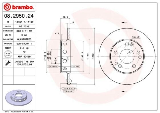 BREMBO 08.2950.24 | Fren Diski Ön Düz (Mercedes W201 190 | 1 Adet