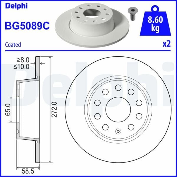 DELPHI BG5089C | Disk Arka (Ad) 17-Troc-Karoq-Ateca-Q2 | 2 Adet