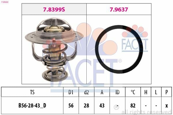 FACET 7.8522 | Termostat 82C° Corolla 1.3 1.6 92 > 00 Avensis 97 > 00 Rav4 96 > 00