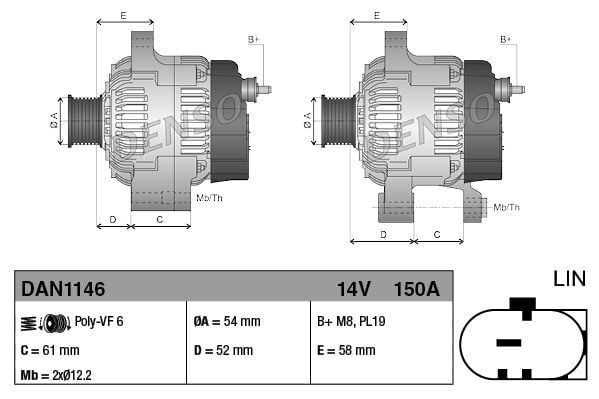 DENSO DAN1146 | Alternatör 11 > Tipo-Giulietta 14V