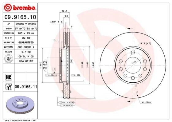 BREMBO 09.9165.10 | Fren Diski Seti Ön Havalandırmalı Vectra C 5 Bijon | 2 Adet