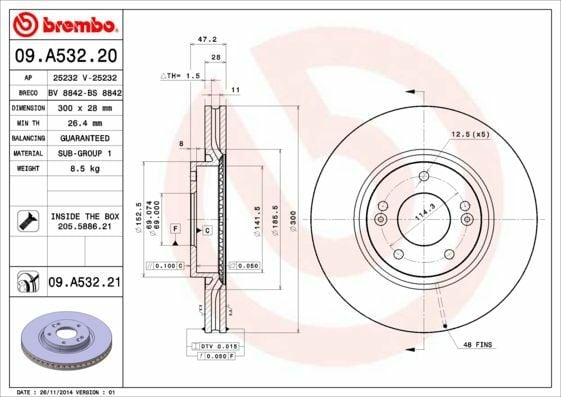 BREMBO 09.A532.20 | Fren Diski İx35 10- i30 Ceed 16 / 17İnç 12-17 Ç:30 Ön | 2 Adet