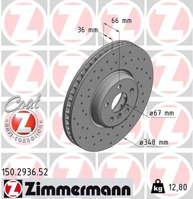 ZIMMERMANN 150.2936.52 | BMW G20-G30 Ön Fren Diski Sol (Delikli) 34116860911