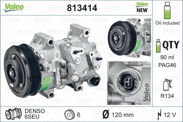 VALEO 813414 | Klima Kompresörü (Toyota Toyota Auris 1.6 2007-2013 / Avensis 1.6-1.8-2.0-2.0D4d 2009-2018 / Corolla 1.4-1.6 2007-2012 / Verso 1.6