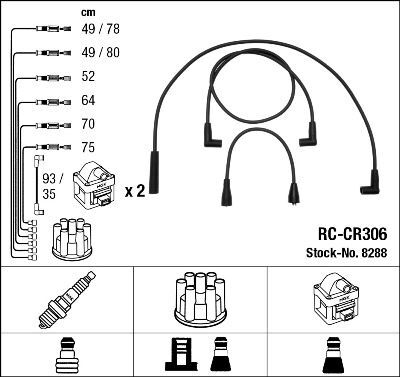 NGK 8288 | Jeep G.Cherokee 5.2 Buji Kablo Set Rc-Cr306