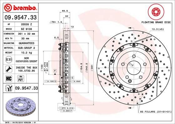 BREMBO 09.9547.33 | Fren Diski Ön Floating Mercedes-Benz | 2 Adet
