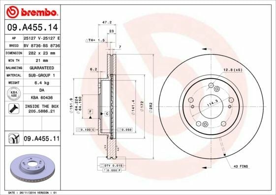 BREMBO 09.A455.14 | Fren Diski Ön Hon Civic 06- | 2 Adet