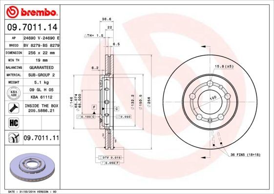 BREMBO 09.7011.11 | Fren Diski VW Golf IV Akl Ön 256X22 | 2 Adet