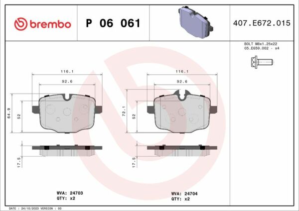 BREMBO P06061 | Fren Balatası F-10 / 11 / 12 / 13 / 06 Arka 5.35 / 5.25