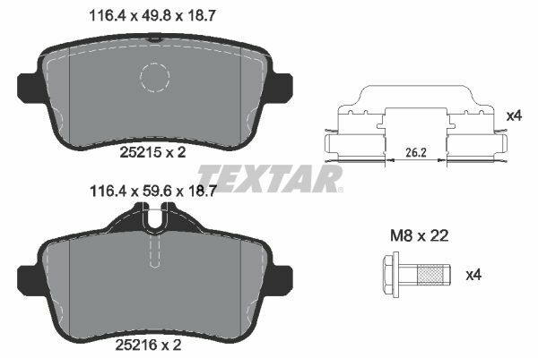 TEXTAR 2521501 | Fren Balatası 166 / 292 Arka Gl / Ml Amg 4 Matic