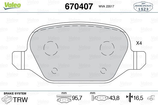 VALEO 670407 | Fren Balata Arka 08-Linea