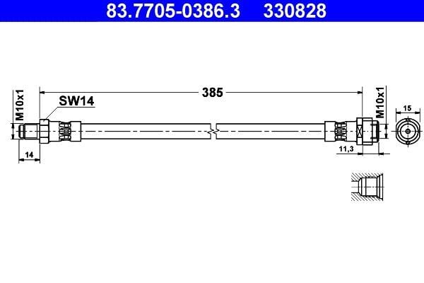 ATE 83.7705-0386.3 | Fren Hortumu Ön 202 / 203 / 204 / 210 / 906 Spr 385 mm