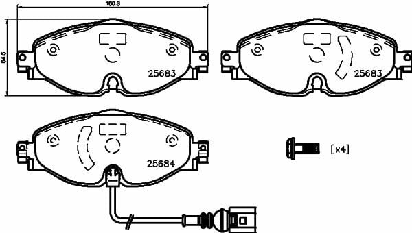 HELLA PAGİD 8DB355020-191 | Fren Balatası Kablolu Audi, Seat, Skoda, VW A3 (85S, 85M) , A3 (8V1, 8Vk) , A3 Convertible (8V7, 8Ve) , A3 Limo