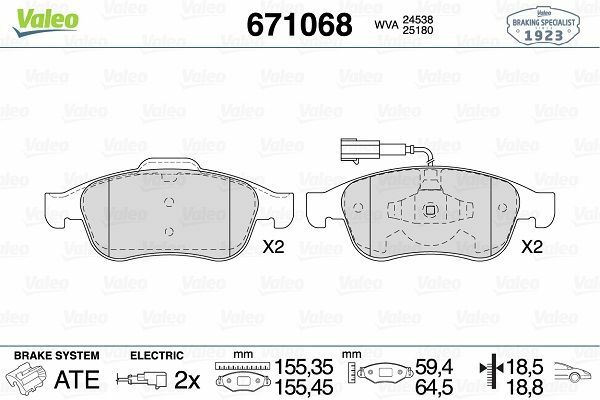 VALEO 671068 | Fren Balata Ön 10-Giulietta + Fs