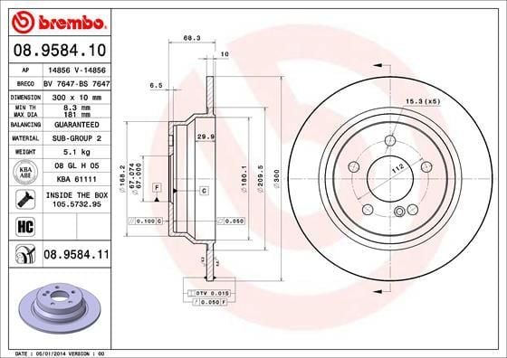 BREMBO 08.9584.10 | Fren Diski 211 / 212 / 218 Arka Tek | 2 Adet
