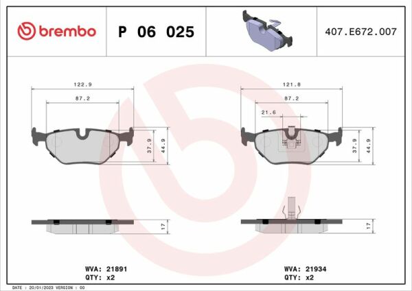 BREMBO P06025 | Fren Balatası E-46 / 36 Arka