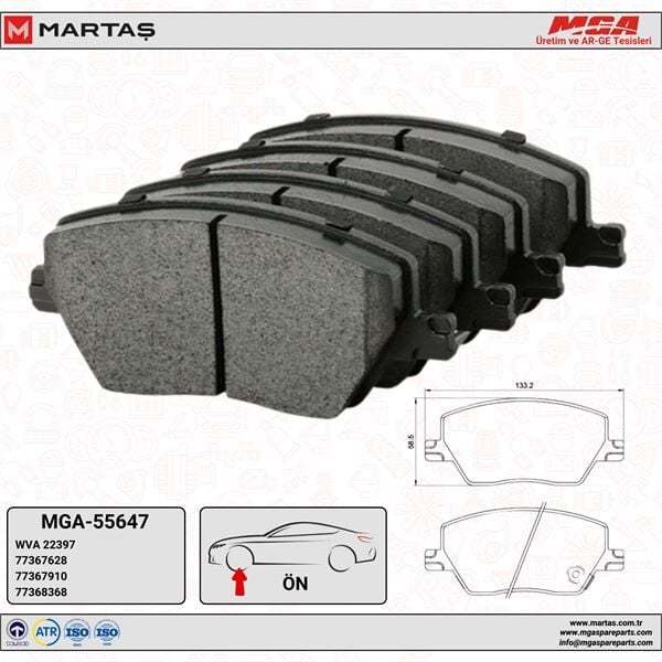 MGA 55647 | Fren Balatası Ön-(Fiat: Egea 1.3 Mjtd 1.4-1.6 Fiat: Egea 1.6 Mjtd Fiat: Egea 1.4-1.6)