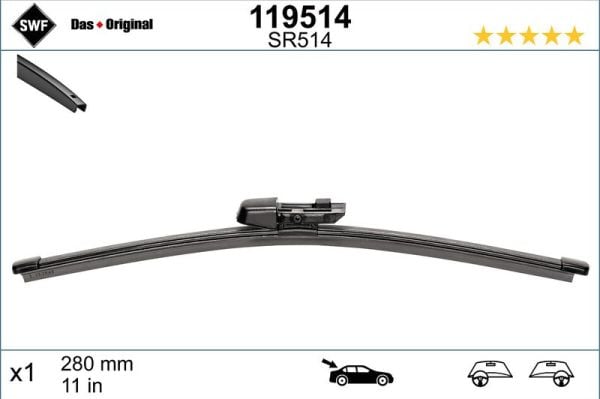 VALEO 119514 | Silecek Süpürgesi Arka (X1) 285mm Muz Tip Golf VI Polo VI (Swf)