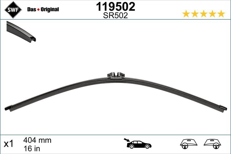 VALEO 119502 | Silecek Süpürgesi 405mm (Muz Tip) Arka Octavia II 04-Caddy 04-Transporter T5 03-Touran 03 -