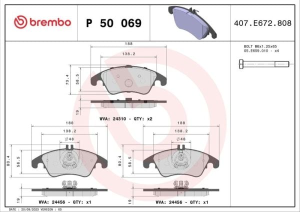 BREMBO P50069 | Fren Balatası (Mercedes W204-207-212-218 On Kulaklı)