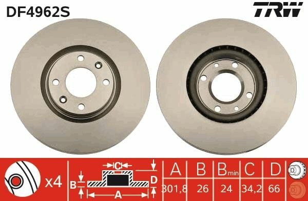 TRW DF4962S | Disk On (Ad) 12-208-308-3008-5008-C4-Ds4-Ds5 (Kutu Fıyat Tek) | 2 Adet
