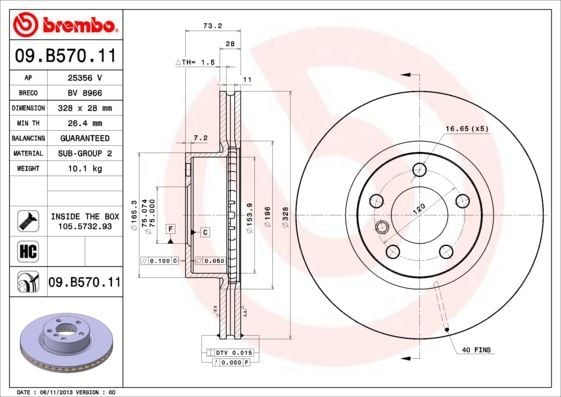 BREMBO 09.B570.11 | Fren Diski F-25 / 26 Ön Tek