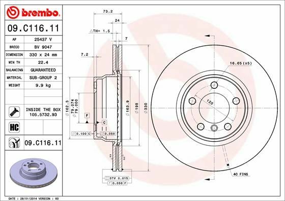 BREMBO 09.C116.11 | Fren Diski F-30 / 32 / 34 Ön Tek