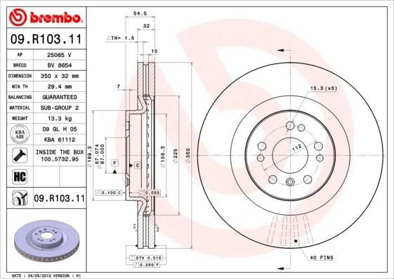 BREMBO 09.R103.11 | Fren Diski Ön UV Coated Mercedes-Benz | 1 Adet