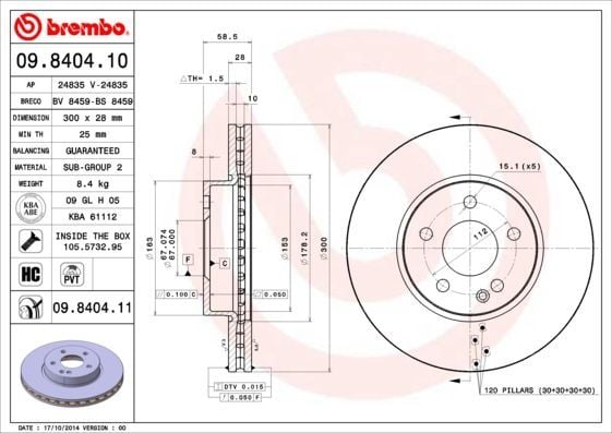 BREMBO 09.8404.10 | Fren Diski Viano 639 114 / 116 CDI Ön | 2 Adet