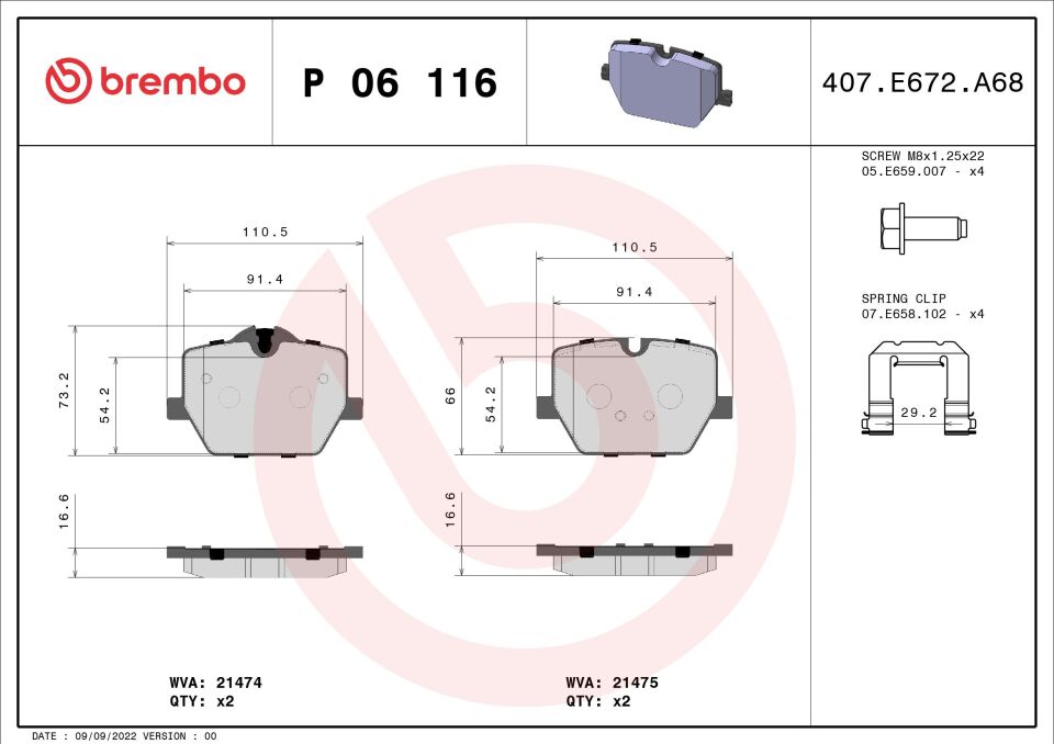 BREMBO P 06 116 | Fren Balatası Arka BMW G20 G80 G28 G21 G81 18 / Z4 Roadster G29 18 / M Performance