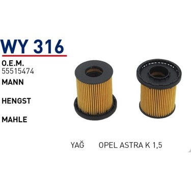 WUNDER WY316 | Opel Astra K 1.5 Dizel Yağ Filtresi