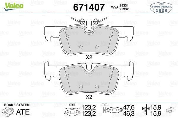 VALEO 671407 | Fren Balata Arka 14-2-Seri (F45) X1 (F48)