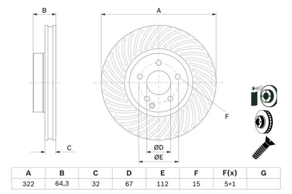 BOSCH 0986479652 | Disk On (Ad) 08-C-Seri (W204) E-Seri (W212) Spor Paket Olmayan Kaplamalı | 2 Adet
