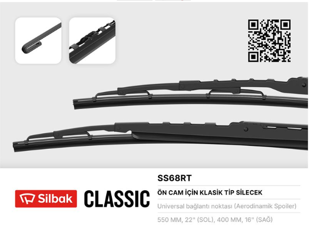 SİLBAK SIL SS68RT | Silecek Süpürgesi: Ön Tk (Telli Tip) 550mm + 400mm