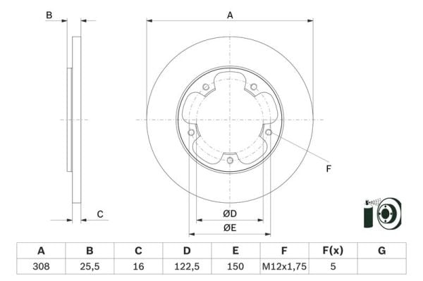 BOSCH 0986479F44 | Disk Arka (Ad) 14-Transit 2.2Tdci Kaplamalı | 2 Adet