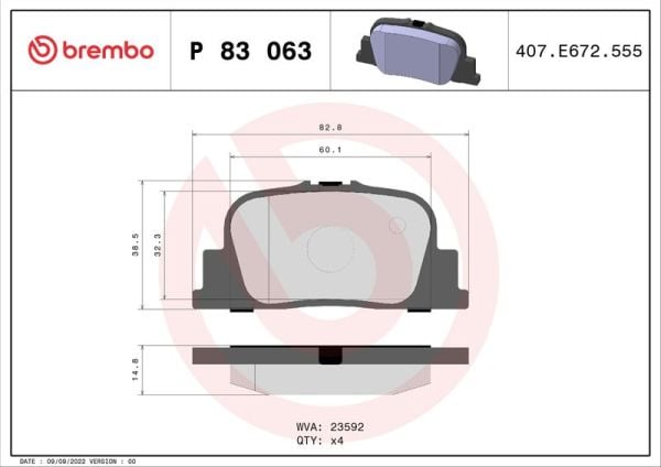 BREMBO P83063 | Fren Balatası Arka-(Toyota Camry 86 / 99)