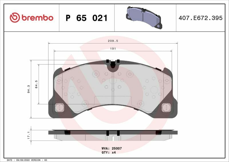 BREMBO P65021 | Ön Fren Balatası-17,1mm Porsche Cayenne Macan Panamera