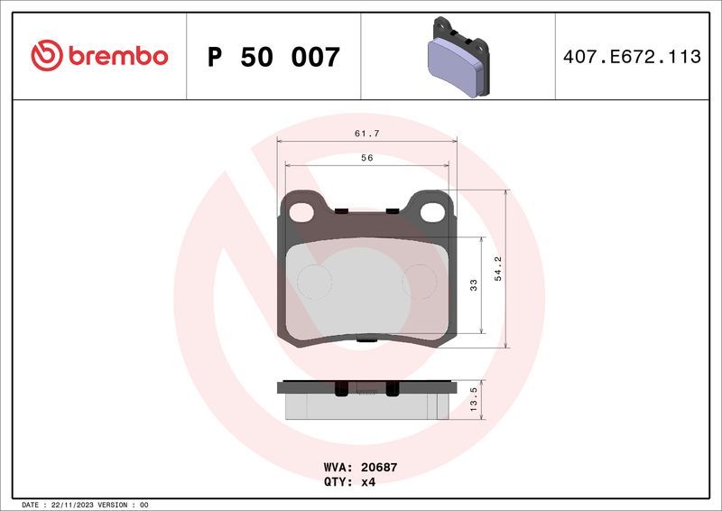 BREMBO P50007 | Fren Balatası Arka (Mercedes W201)