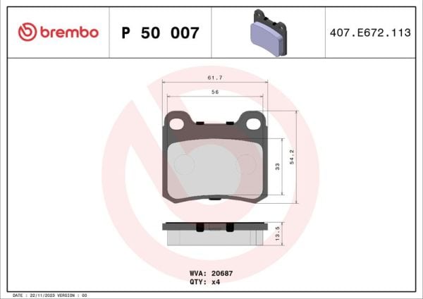 BREMBO P50007 | Fren Balatası Arka (Mercedes W201)