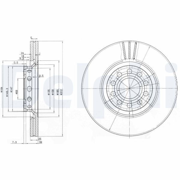 DELPHI BG3657 | Fren Diski Ön Passat B5 00-/ A4 A6 / Exeo 09-/ Superb I 01-16 Jant Havalı 312mm