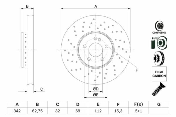 BOSCH 0986479G40 | Fren Diski Ön W205 14-S205 14-C205 15-A205 16-W213 16-S213 16-C238 16- | 2 Adet