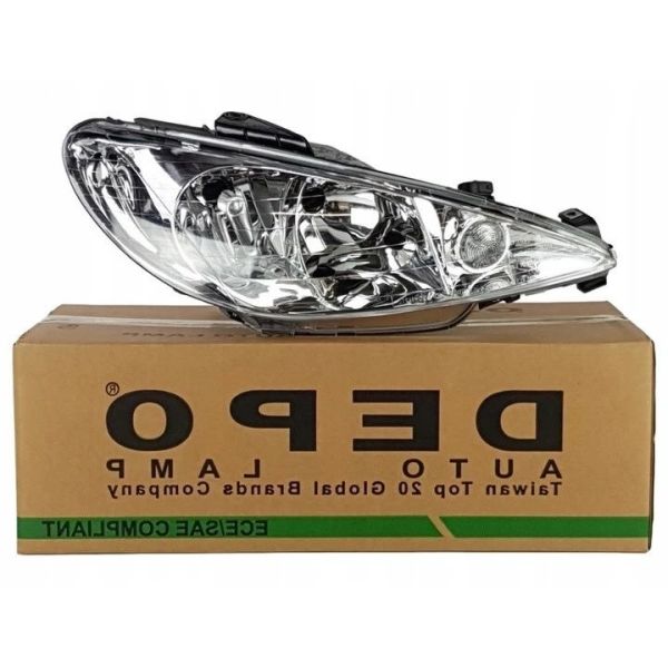 DEPO 550-1121R-LD-EM | Peugeot 206 Sağ Far Şeffaf Tip 1998-2011