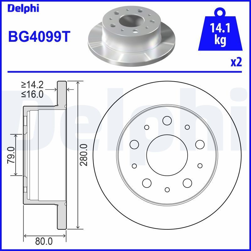DELPHI BG4099T | Fren Diski Arka (5D 280 mm) Peugeot Boxer Citroen Jumper Fiat Ducato 06-(16 Jant)