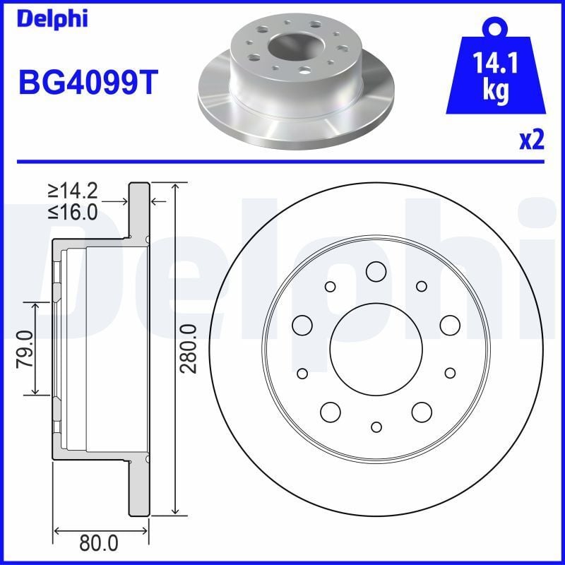 DELPHI BG4099T | Fren Diski Arka (5D 280 mm) Peugeot Boxer Citroen Jumper Fiat Ducato 06-(16 Jant)