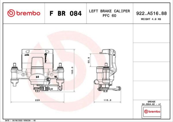 BREMBO FBR084 | Kaliper Arka Sol (Renault Çift Teker Master III)