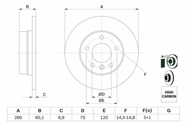 BOSCH 0986478561 | Arka Fren Diski BMW E36 E46 280mm | 2 Adet