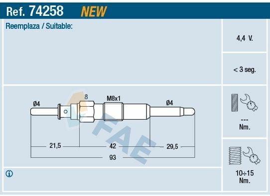 FAE 74258 | Kızdırma Bujisi Opel Antara 06-Chevrolet Captiva 06-Cruze 09-Lacetti 07-Nubira 05-2.0 D