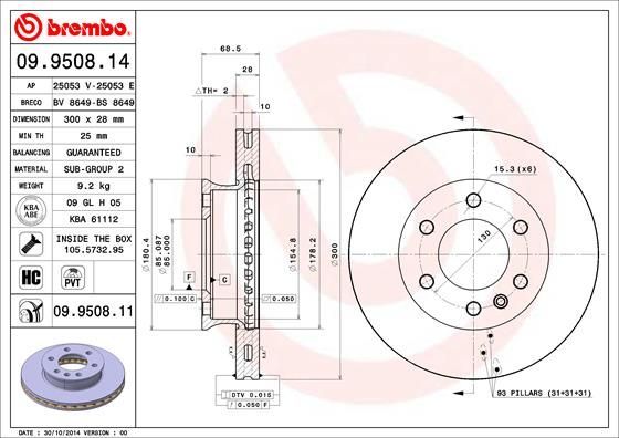 BREMBO 09.9508.14 | Ön Fren Diski-300X286×130 (VW Crafter 06-16 Mercedes Sprinter 06-16)