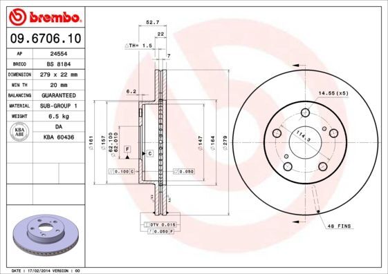 BREMBO 09.6706.10 | Fren Diski Ön Toyota | 2 Adet